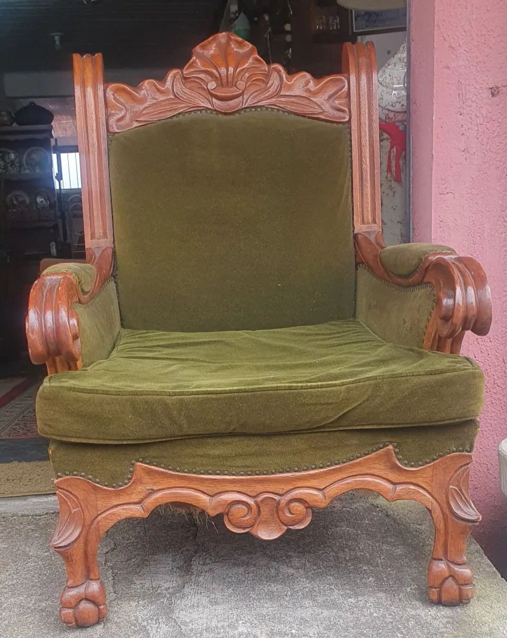 Clássico Vitoriano: Conjunto de Sofá e Poltronas Verde-Oliva - Foto 4