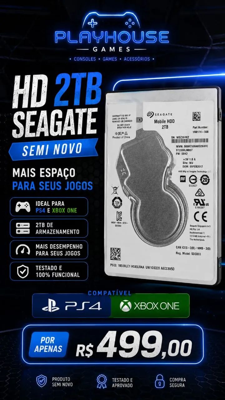 HD 2 TB semi novo 