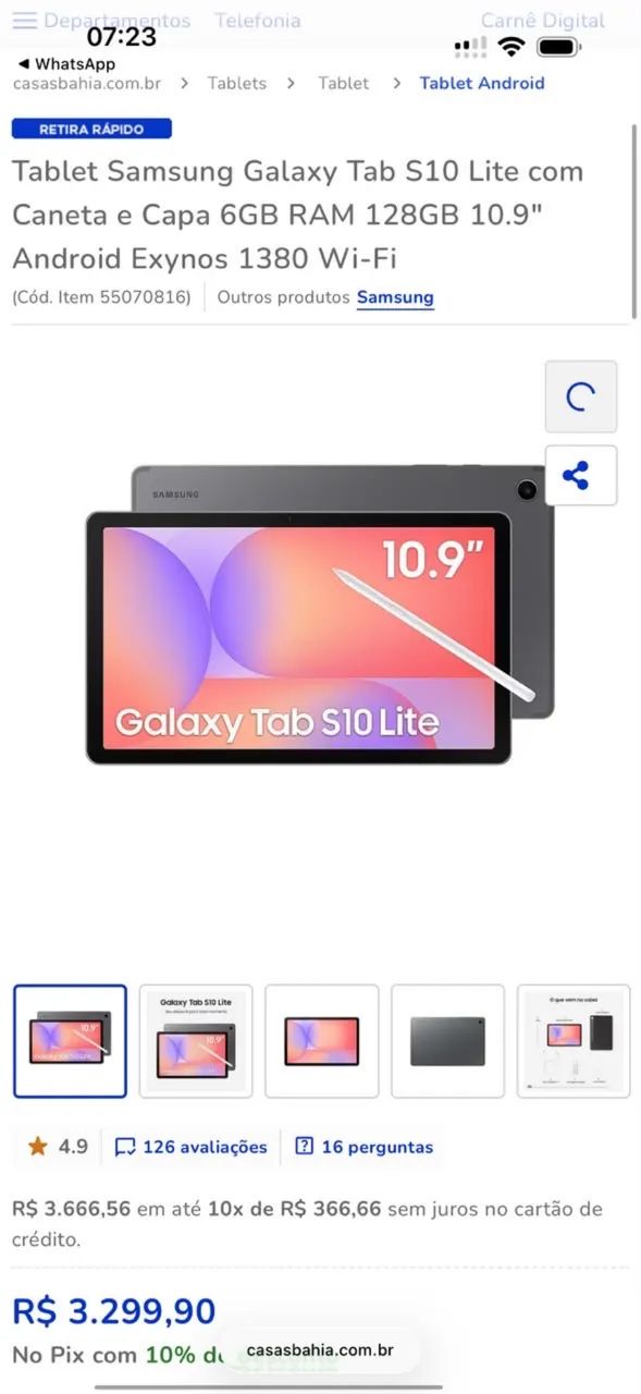 Tablet Samsung galaxy tab S10 lite com caneta e capa 6GB RAM, 128GB - Foto 2