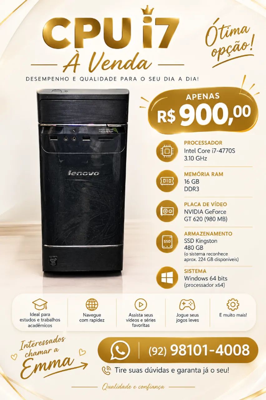 CPU LENOVO H50 4770s Ci7 W8.1 - Foto 5