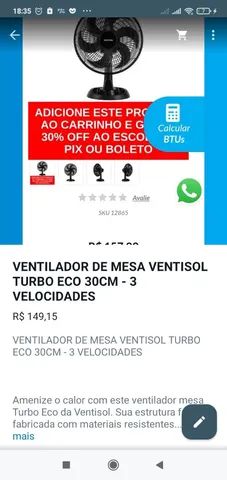 VENTILADOR DE MESA VENTISOL TURBO ECO 30 CM - 3 