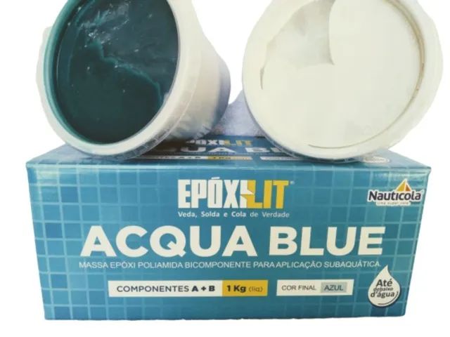 Cola Acqua Blue Massa Epóxi Modelável Subaquática A+b 1kg Azul Claro - Foto 5