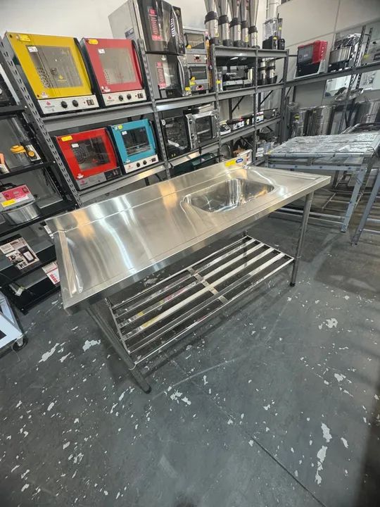 Bancada pia inox 1.50x0.70 com grade nova 