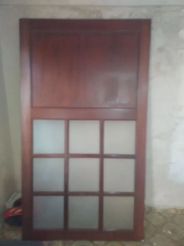 Porta / divisória de ambientes - madeira maciça com vidro jateado branco - Foto 6