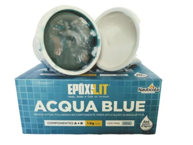 Cola Acqua Blue Massa Epóxi Modelável Subaquática A+b 1kg Azul Claro