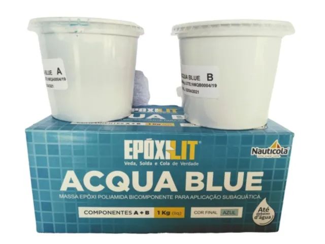 Cola Acqua Blue Massa Epóxi Modelável Subaquática A+b 1kg Azul Claro - Foto 3