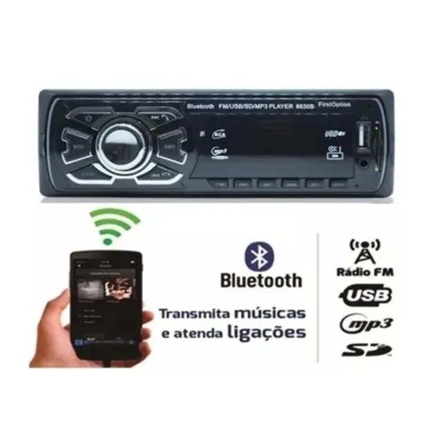 Mp3 Player Rádio Automotivo com Bluetooth, USB, Aux, Sd, Fm, Controle