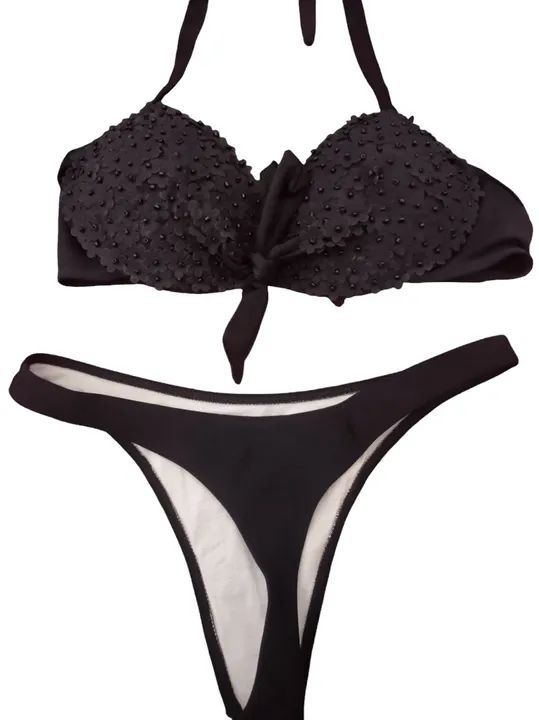 Biquíni Preto com Detalhes em Flores - Foto 2