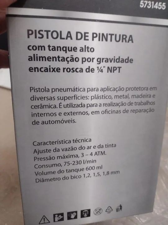 Pistola de Pintura com Tanque Alto 1/4" NPT