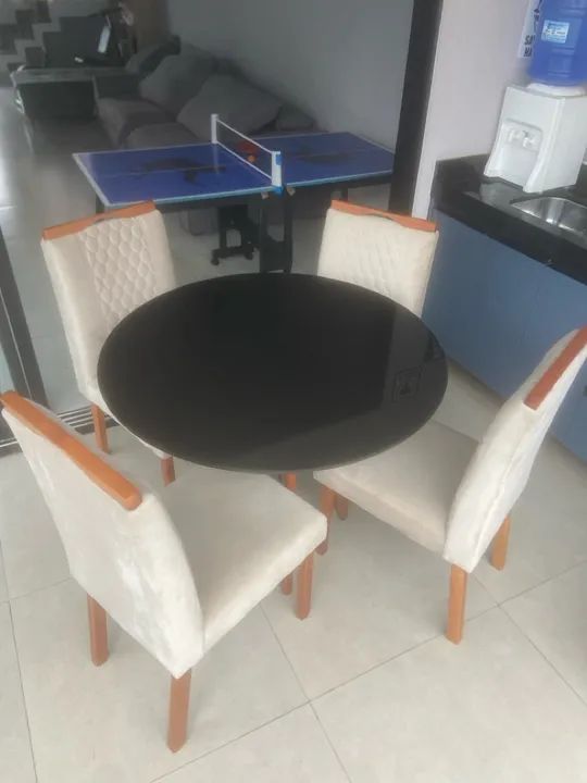 Conjunto de Mesa e Cadeiras para Jantar -  4 lugares - vidro preto - Foto 2
