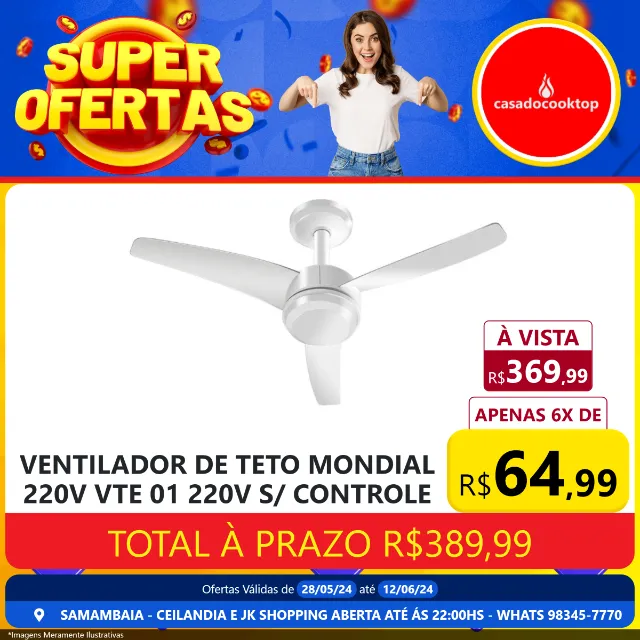 Ventilador de teto mondial 220v vte 01 220v s/ controle