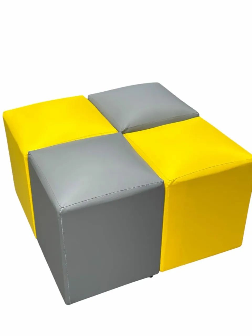 Conjunto de Puffs Modulares Cinza e Amarelo