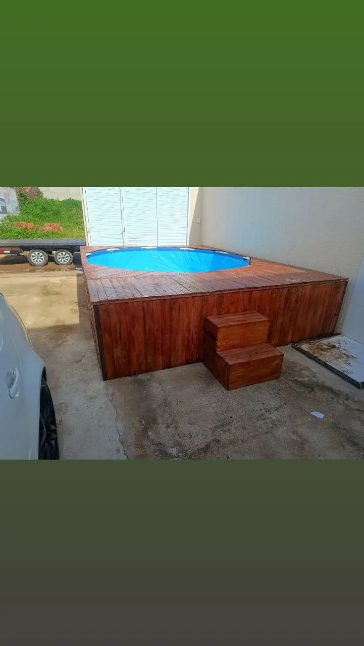 Piscina de plástico vinil de 5 mil litros com  deck de madeira - Foto 2
