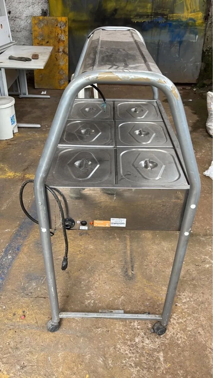 Buffet Térmico Elétrico Inox com 6 Cubas - Ideal para Restaurante/Lanchonete