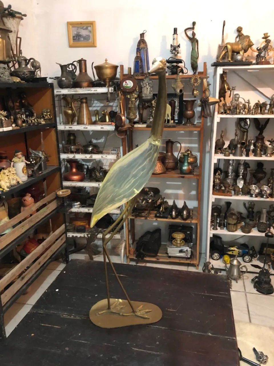 Escultura de Garça Antiga em Metal e Vidro - Foto 3