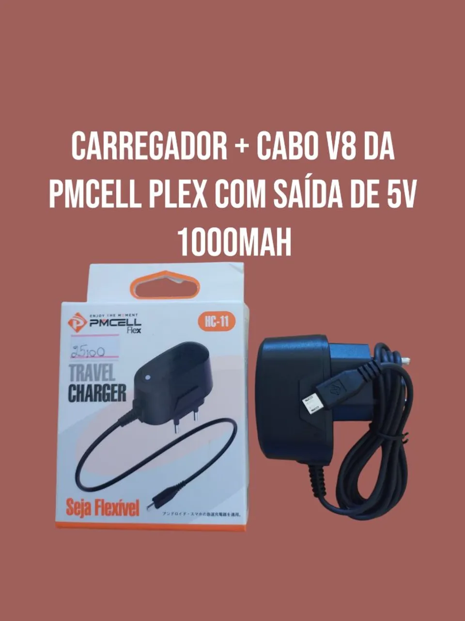 Carregador + Cabo V8 PMCELL PLEX 1000mAh