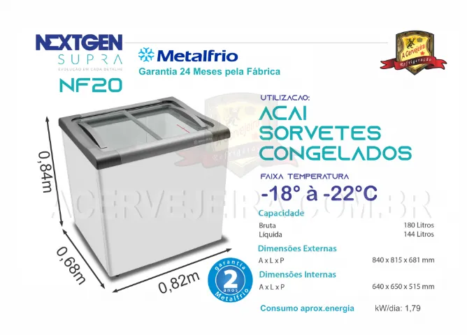 Freezer Expositor Horizontal Metalfrio Porta de Vidro Deslizante Branco 180 Litros NF20 Ne