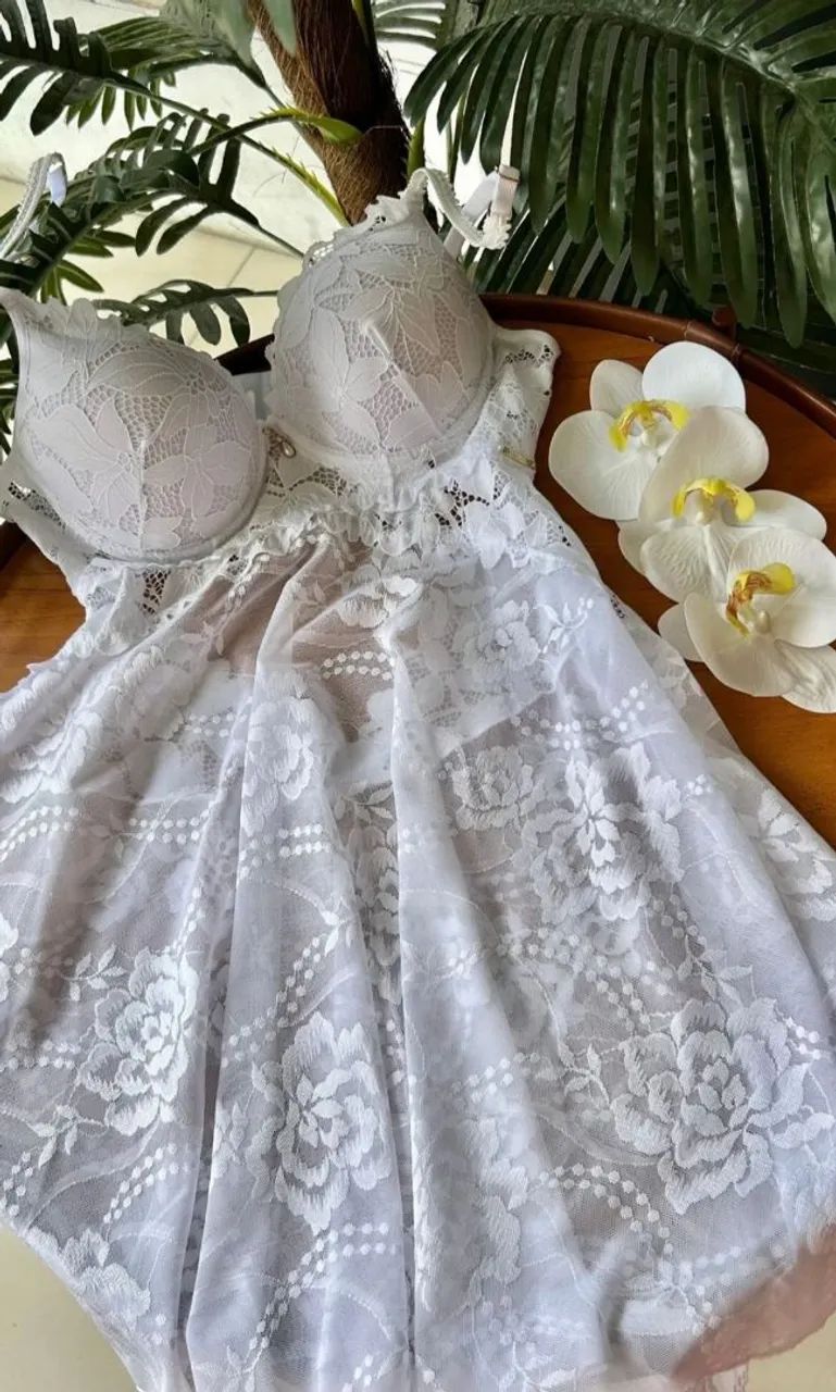 Camisola de renda branca Diamantes Lingerie 