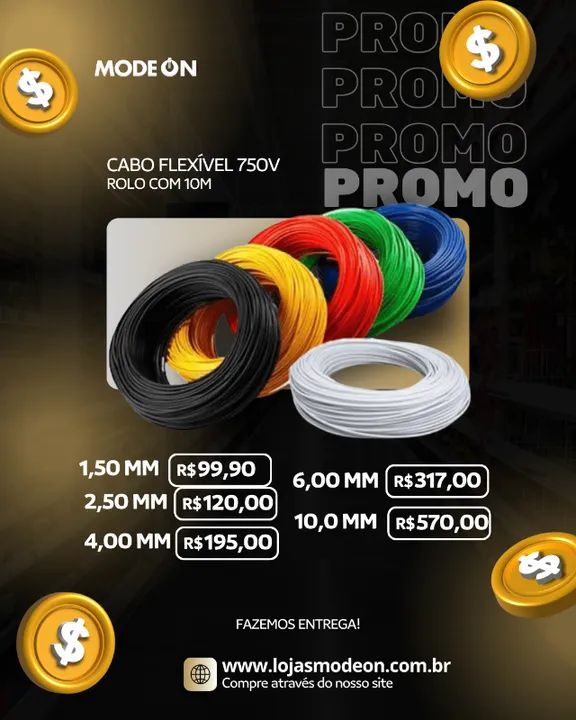 Cabo Flexivel 750V 2,5mm² Antichama - Rolo 100m