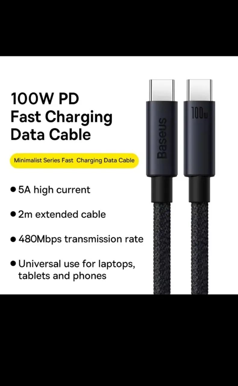Cabo USB-C para USB-C 100W Alta Velocidade - Baseus - Foto 4