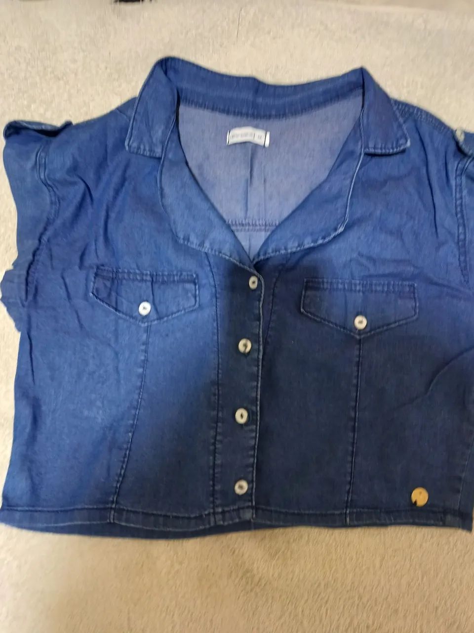 Camisa Jeans Feminina Azul - Foto 4
