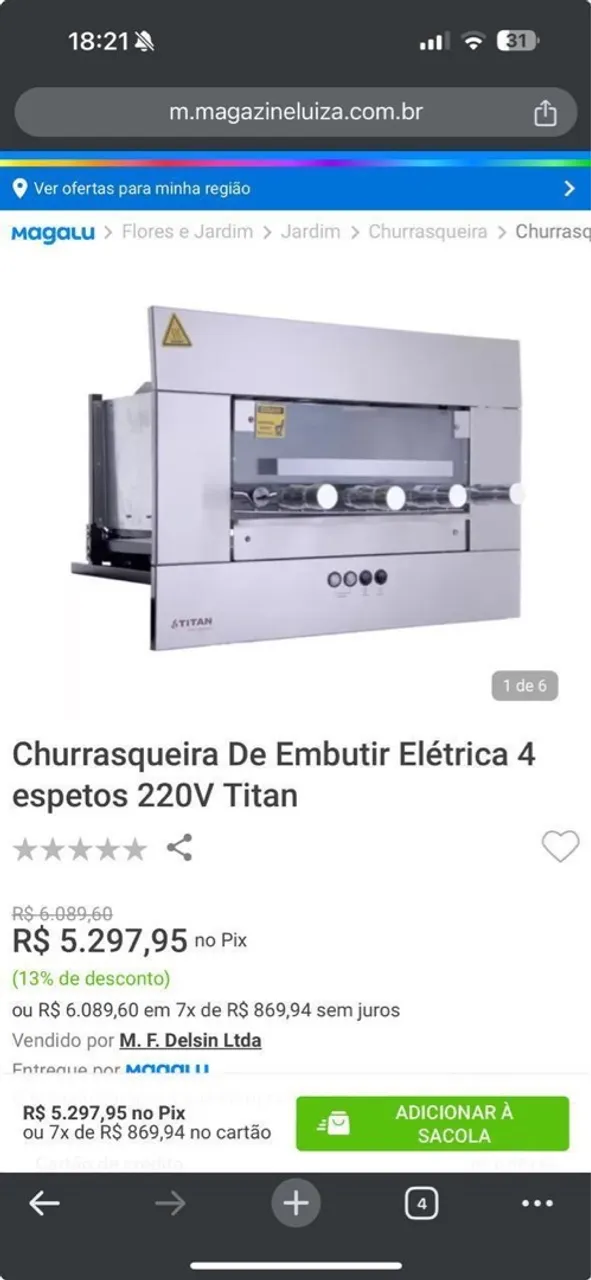 Churrasqueira elétrica de embutir 3500
