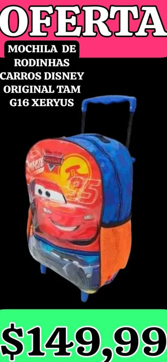 Mochila de rodinhas Carros Disney original