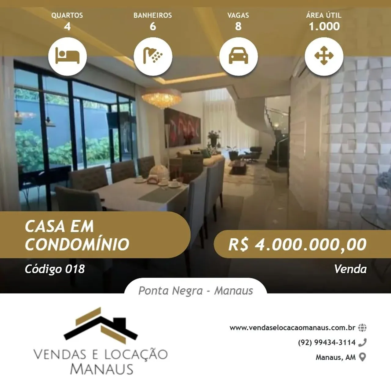 Venda Valor R$ 4.000,000 Casa 100 % Mobiliada Alphaville Manaus Ponta Negra - LUCIANA