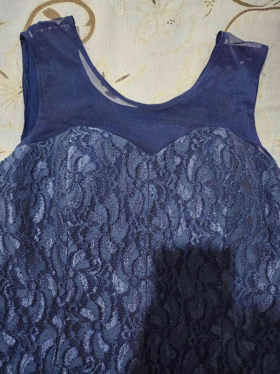 Long blue bicolor lace stretch dress with sparkles, lined mermaid-style dress, size 52 (Plus size)