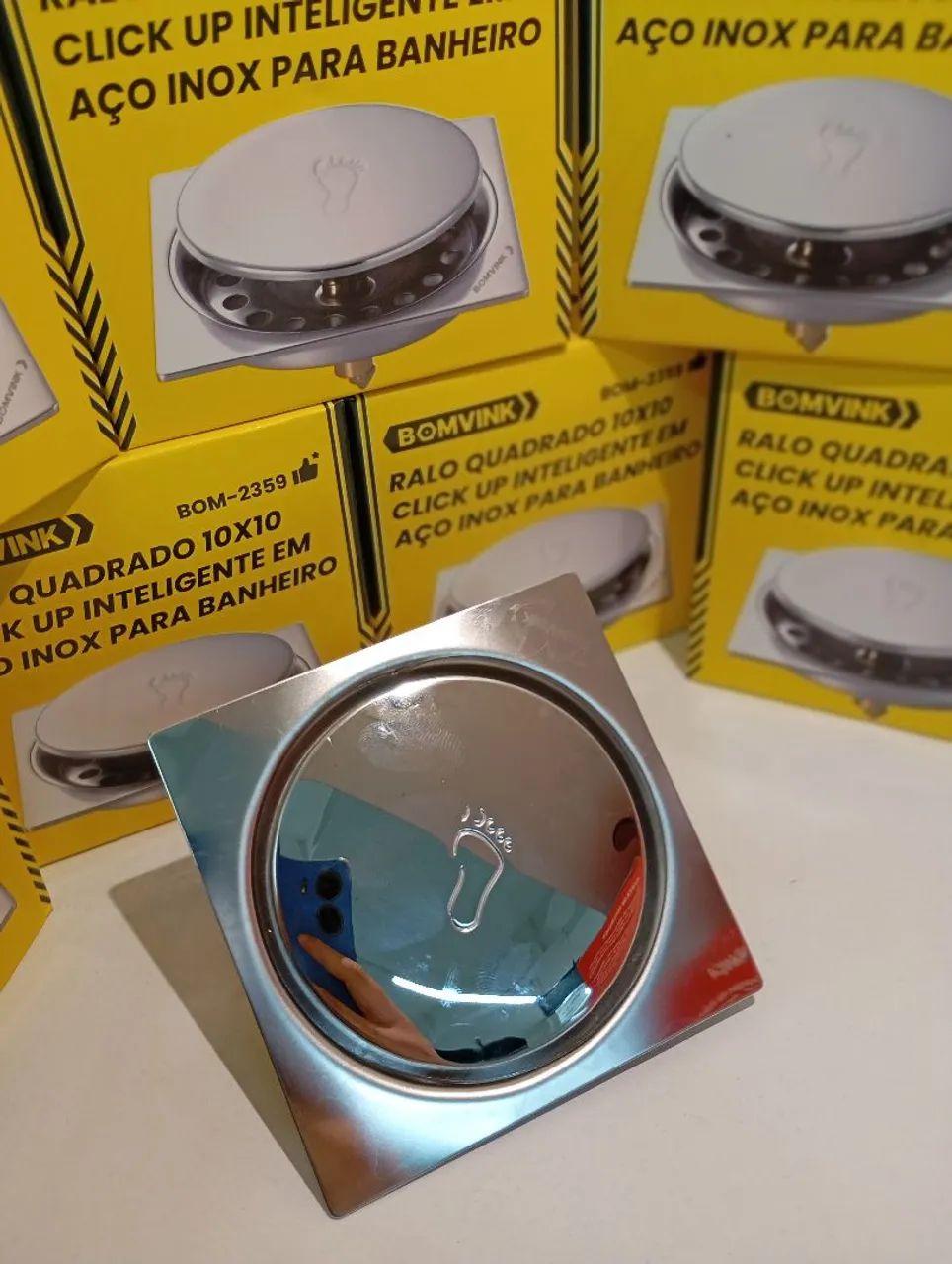 Ralo Quadrado Inteligente Click Up - Aço Inox 10x10