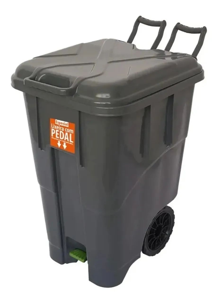 Lixeira Grande Coletora 90 Litros Com Pedal Rodas E Alça