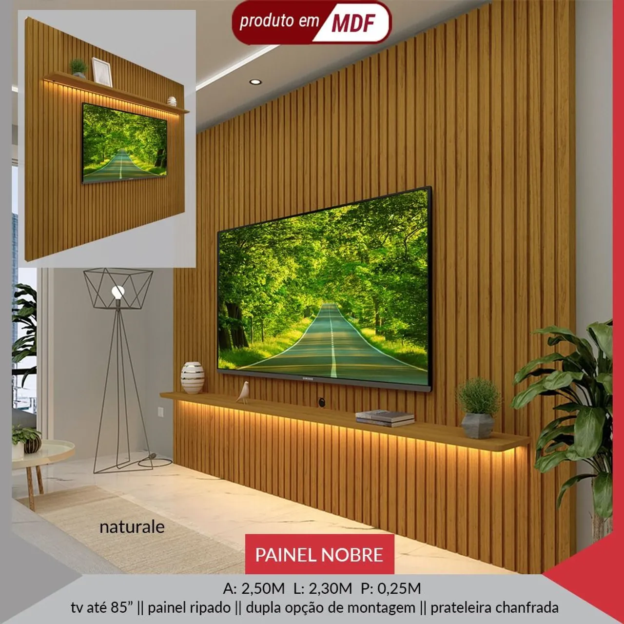 Painel para TV Nobre em MDF - 2,50m x 2,30m
