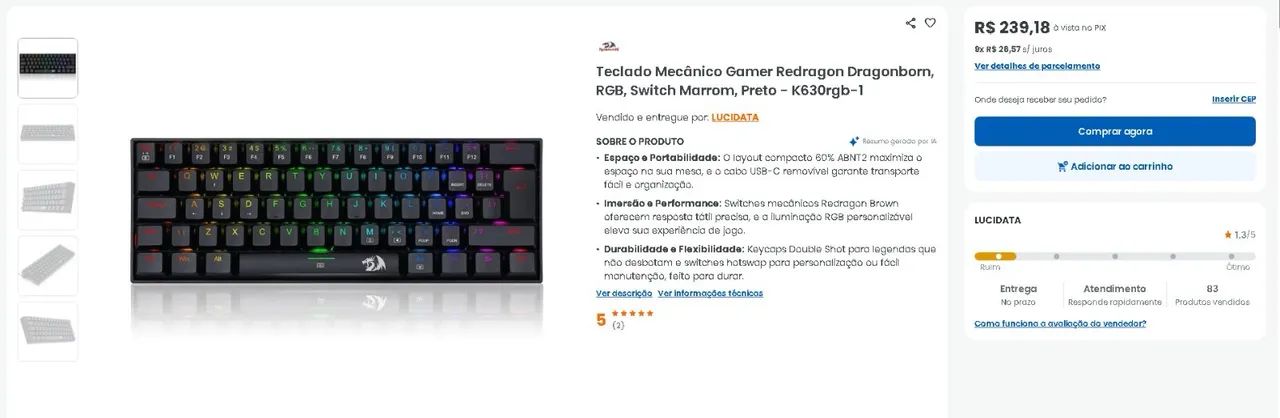 TECLADO MECÂNICO REDRAGON DRAGONBORN - Foto 5
