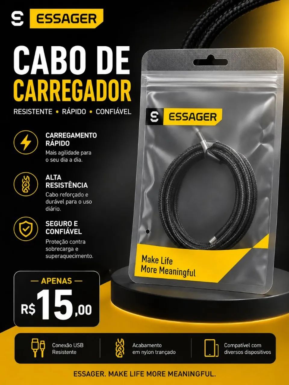 Cabo de carregador Essanger e Kuulaa - Foto 3