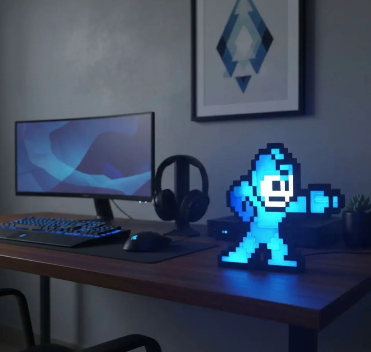 Luminária pixel art mega man 8bits