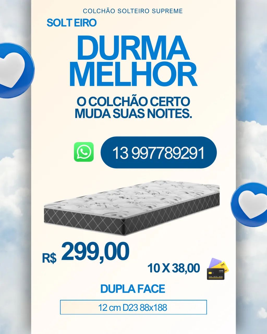 Colchão Solteiro D23 12 cm Dupla face