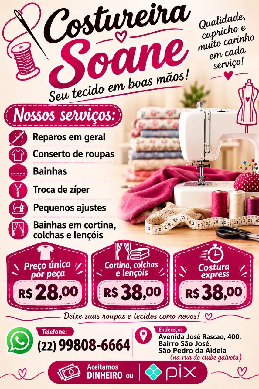 COSTUREIRA - AJUSTES/CONSERTOS EM GERAL