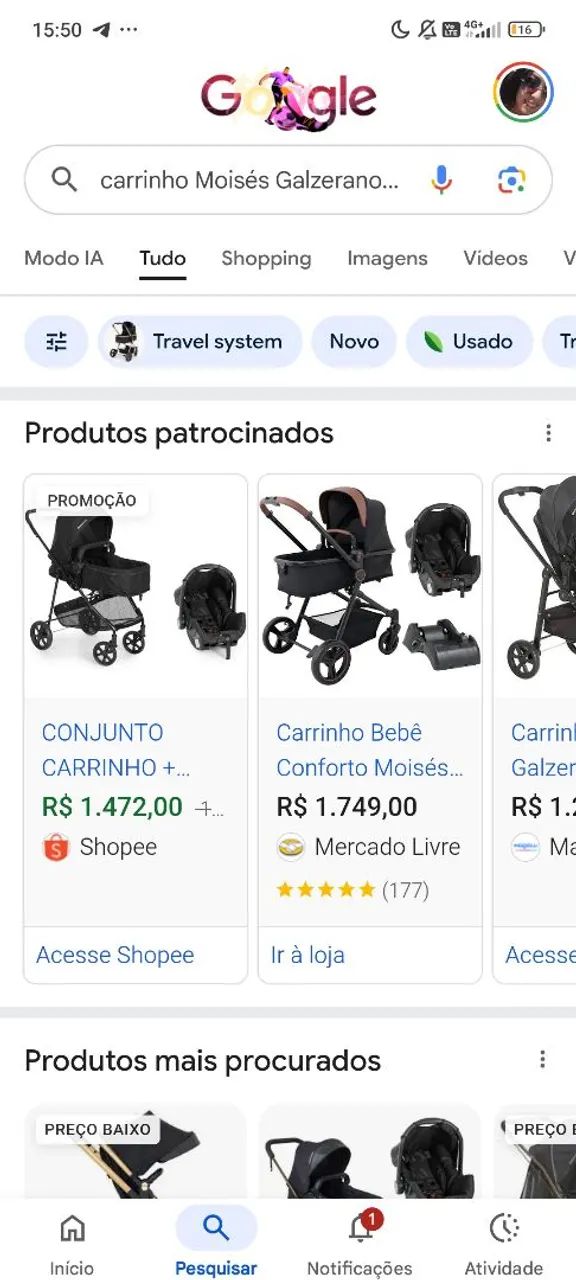 Carrinho Moisés GALZERANO com bebê conforto  - Foto 4