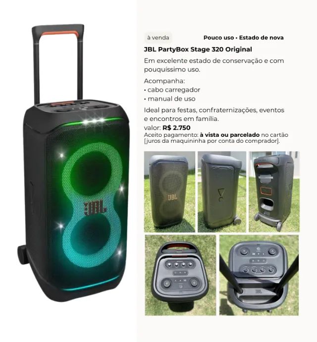 JBL PartyBox Stage 320 Original | Conservada e Completa