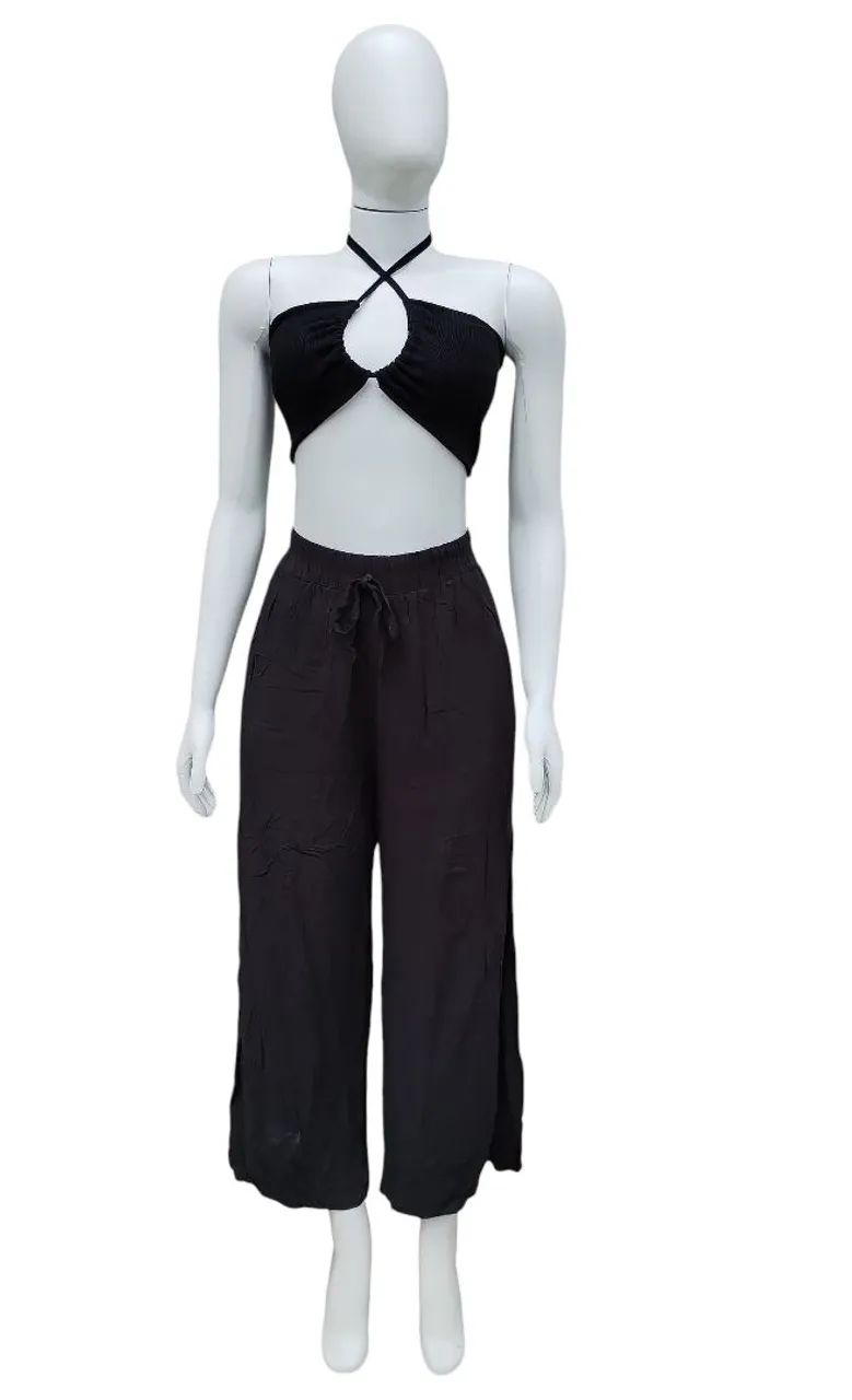 Conjunto Preto Cropped+ Calça Preta M - Foto 3