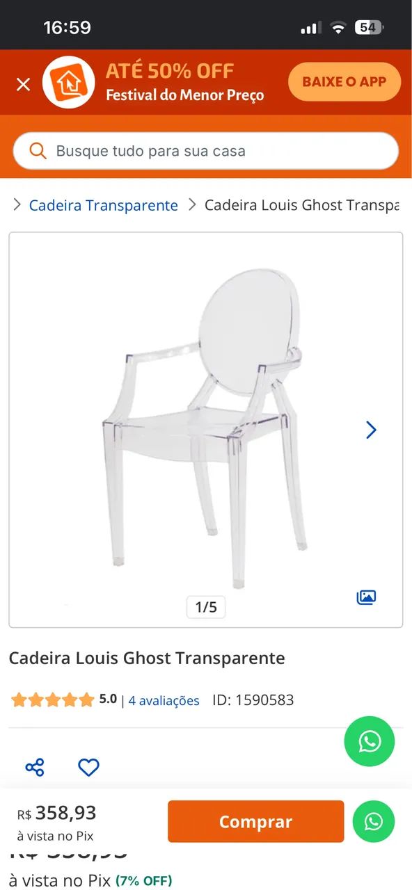 Cadeira Louis Ghost Transparente - Foto 4