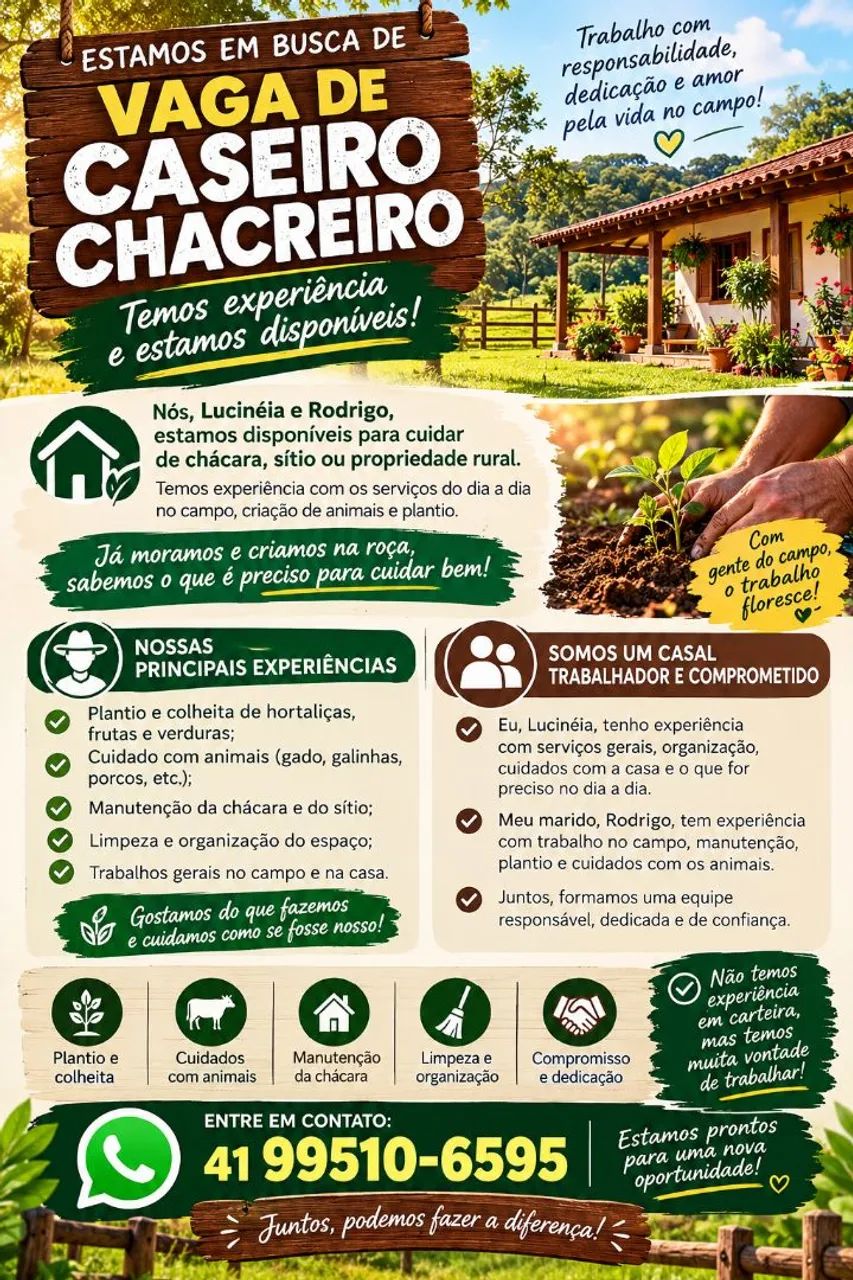 Procuramos vaga de caseiro/chacreiro 