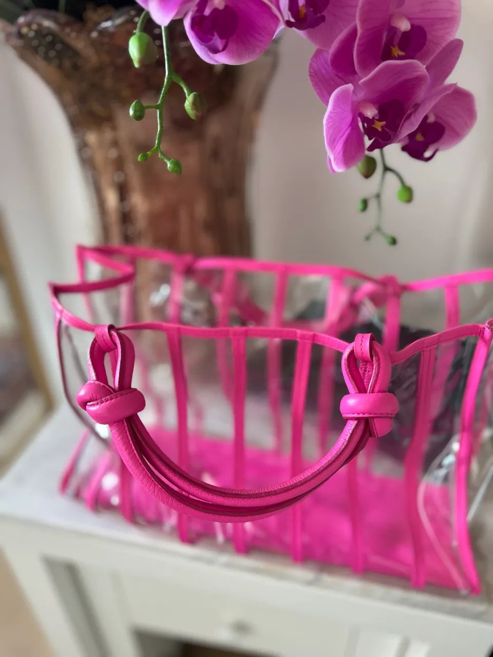 BOLSA TRANSPARENTE DE COURO ROSA  - Foto 2