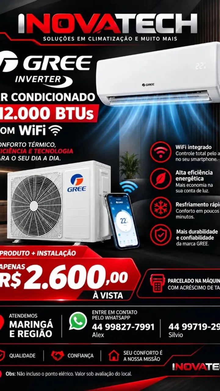 Ar condicionado GREE INVERTER 12K BTUS
