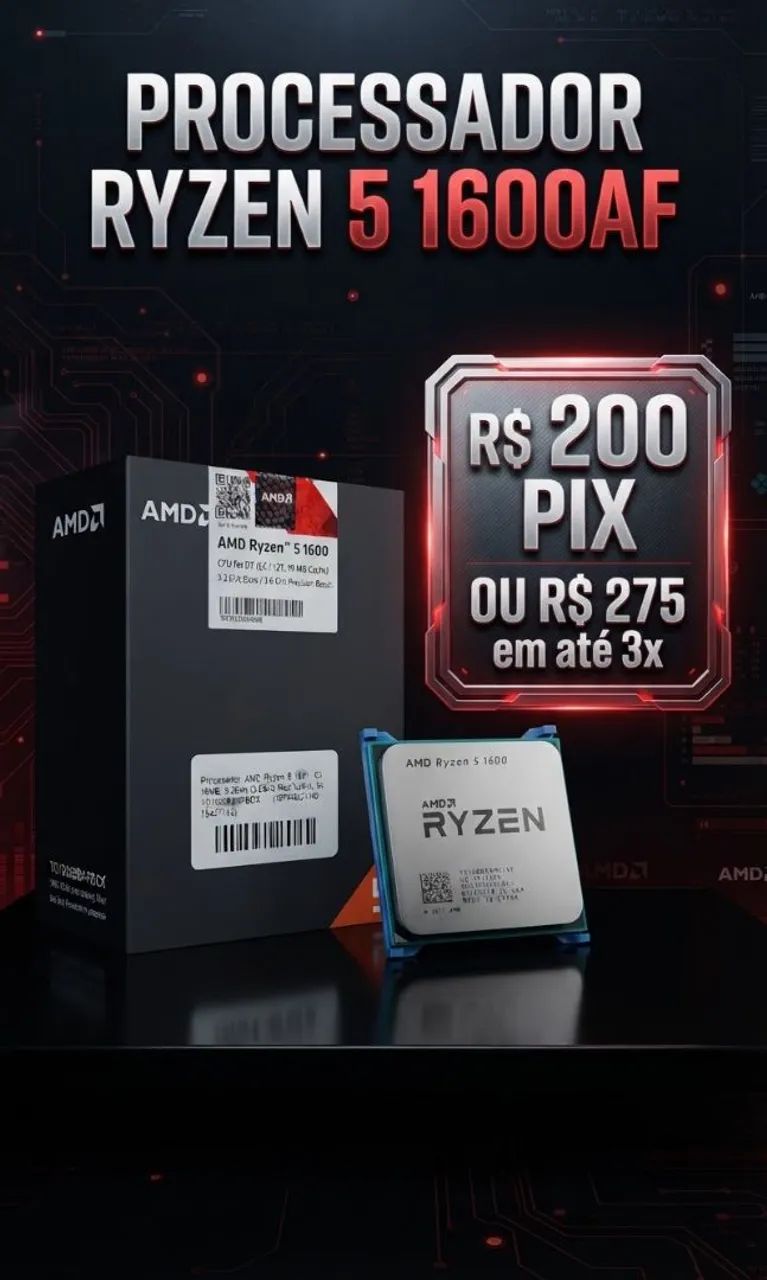 PROCESSADOR AMD RYZEN 5 1600AF (6 Cores / 12 Threads) - PERFEITO ESTADO E COM CAIXA! 