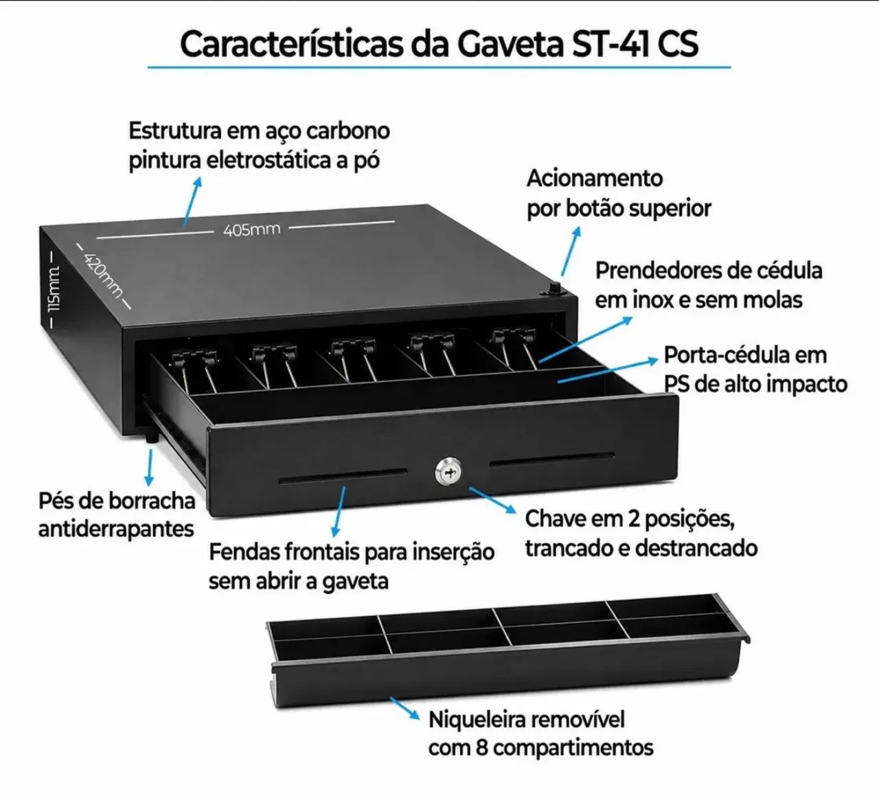 Caixa Gaveta de Dinheiro Com Botão  - Foto 3