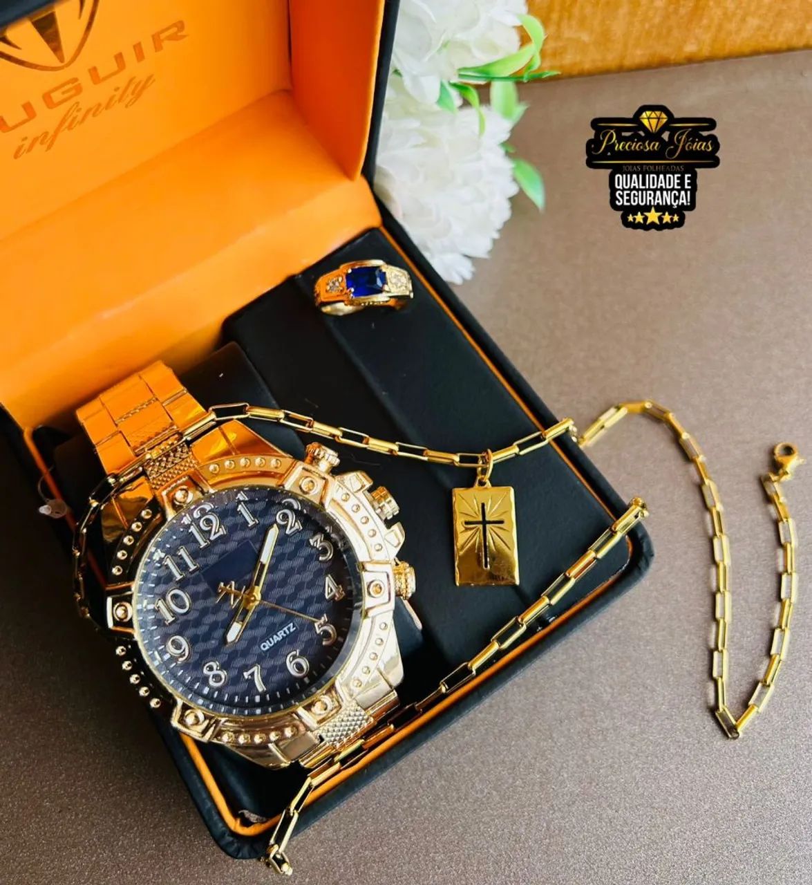 Kit masculino relógio atitude + cordão e anel  - Foto 3
