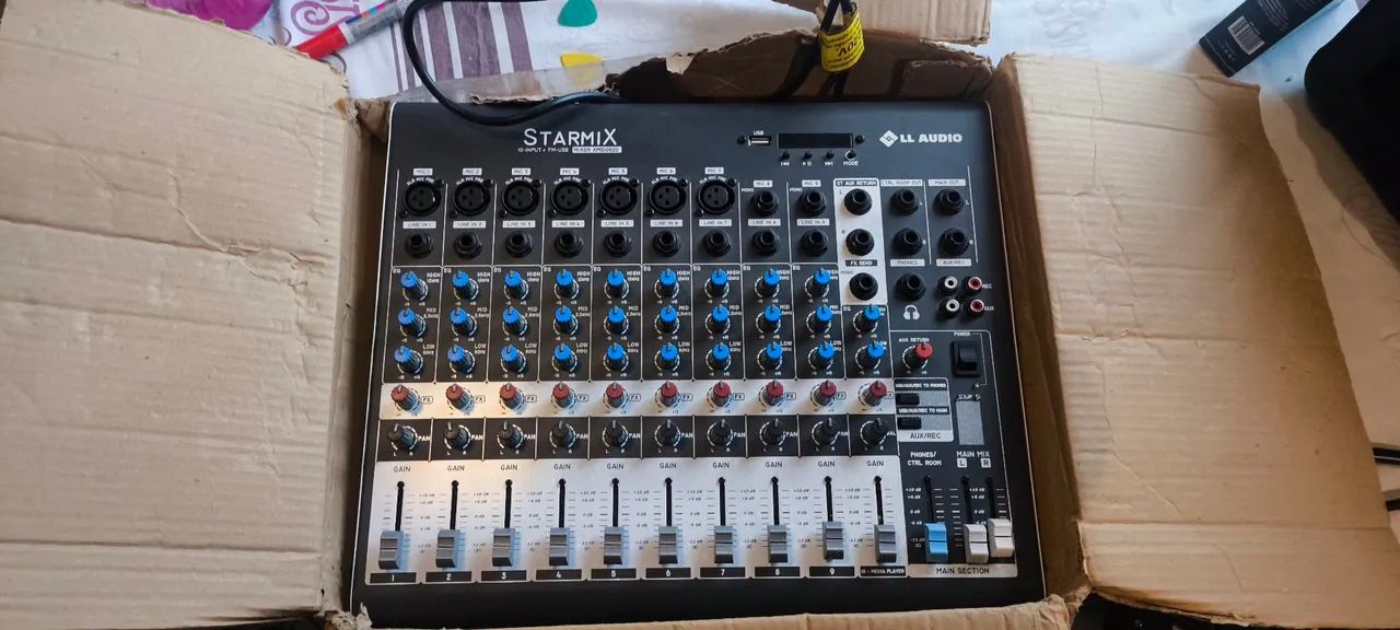 Mesa de som 9 canais bluetooth e gravadora 