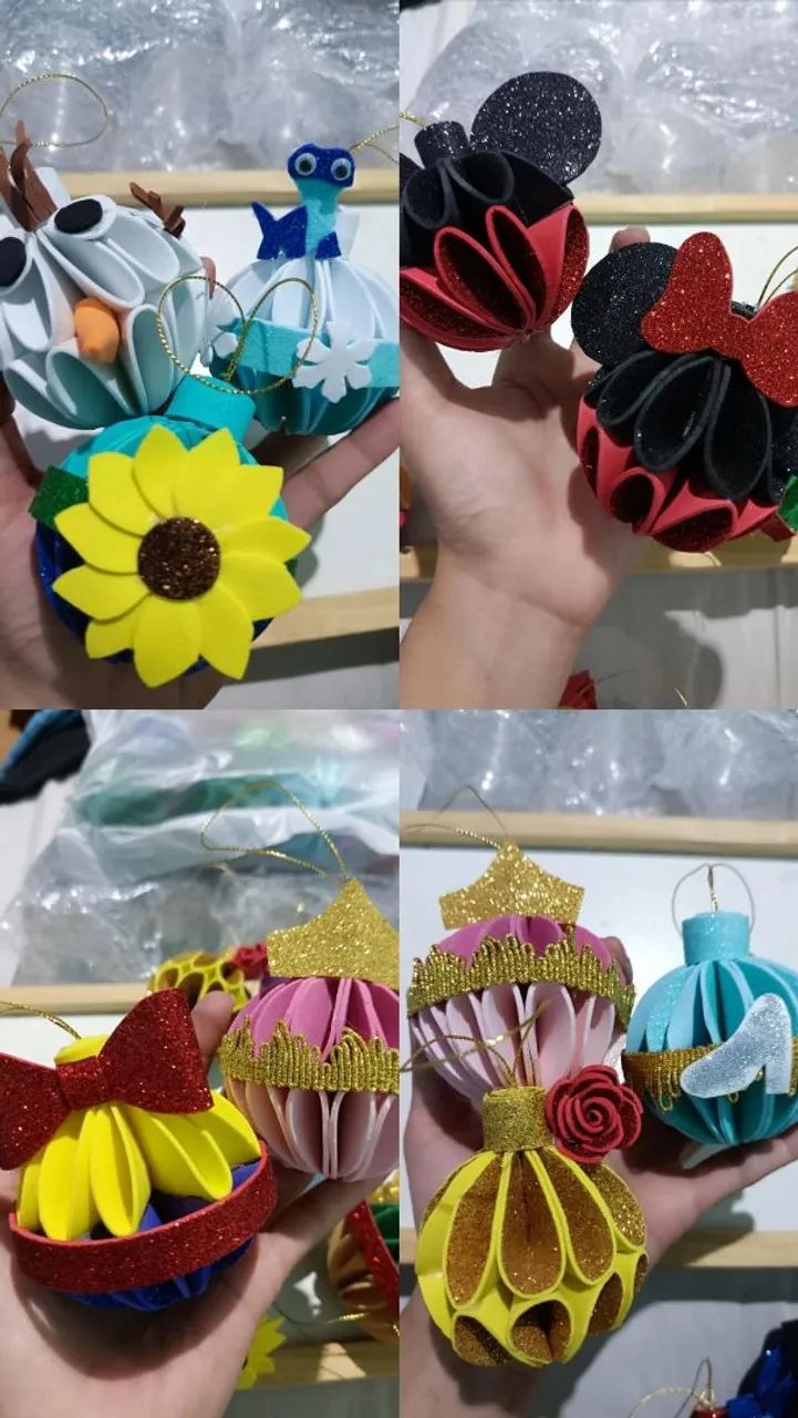 Bolinhas de natal em EVA temáticas da Disney 