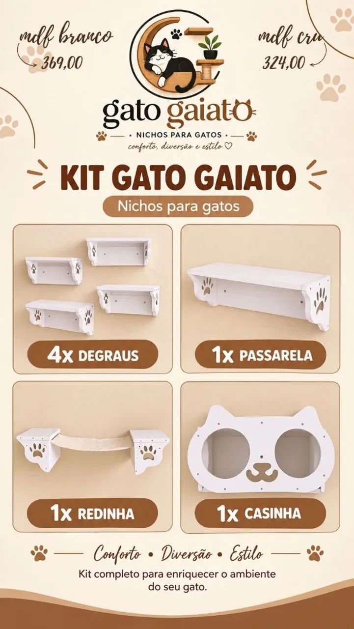 Nicho para gatos 7 pçs MDF 15 mm resistente